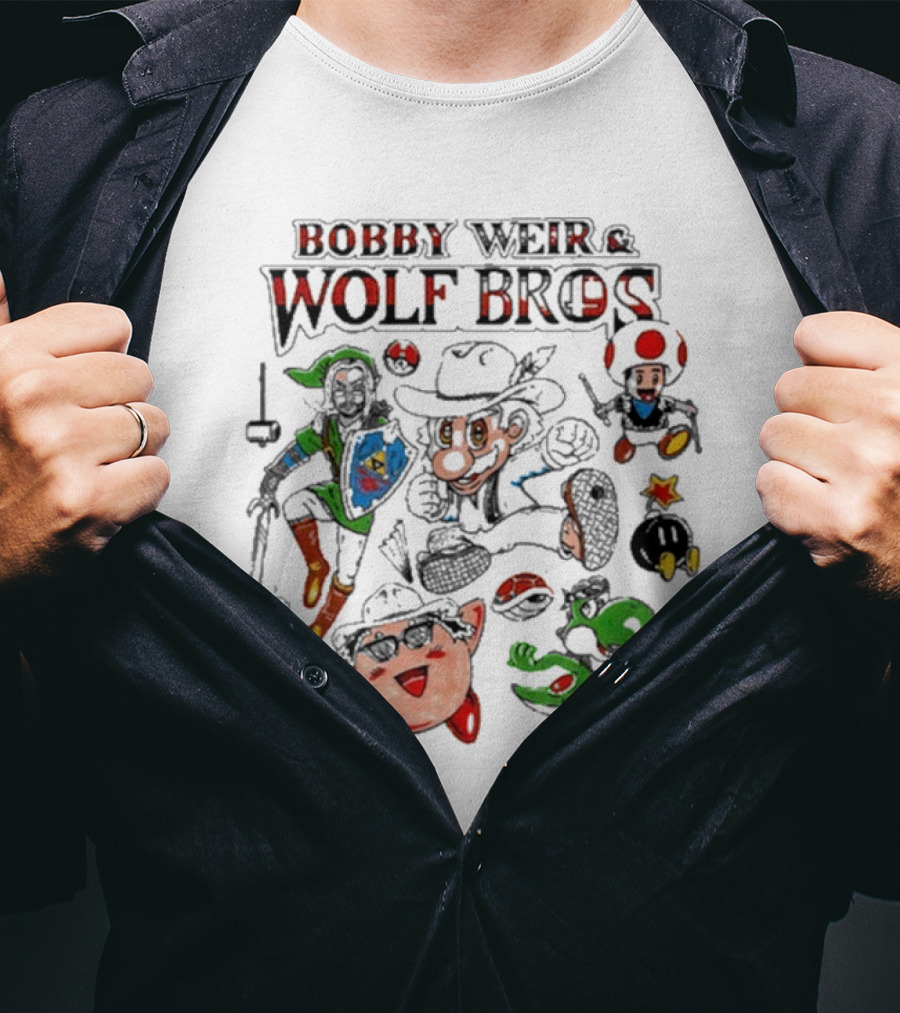 BOBBY WEIR And WOLF BROS Super Wolf Bros Bout Half Past Dead Mario Characters Nintendo Mashup T-Shirt