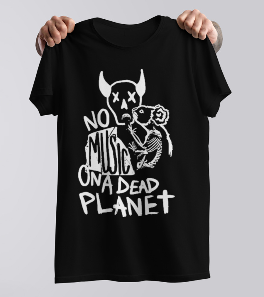 No Music On A Dead Planet Skull Demon And Skeleton Rat T-Shirt