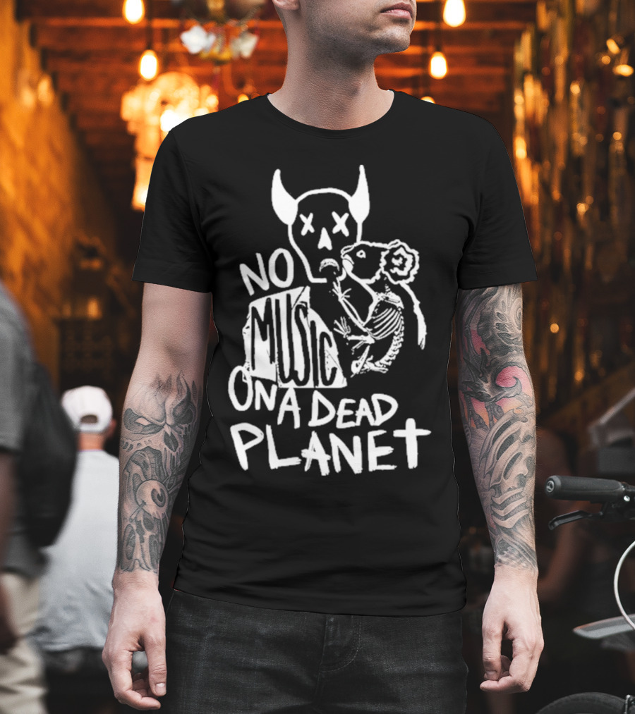 No Music On A Dead Planet Skull Demon And Skeleton Rat T-Shirt