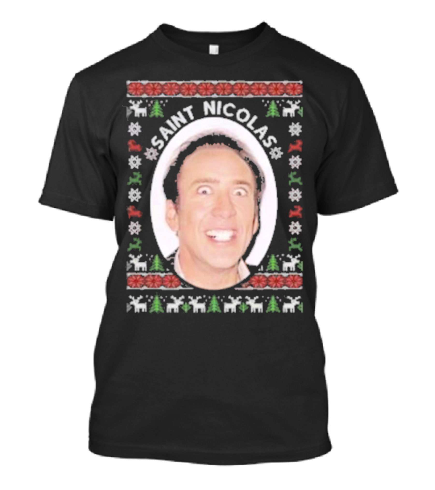 Saint Nicolas Cage Ugly Christmas Sweater T-Shirt