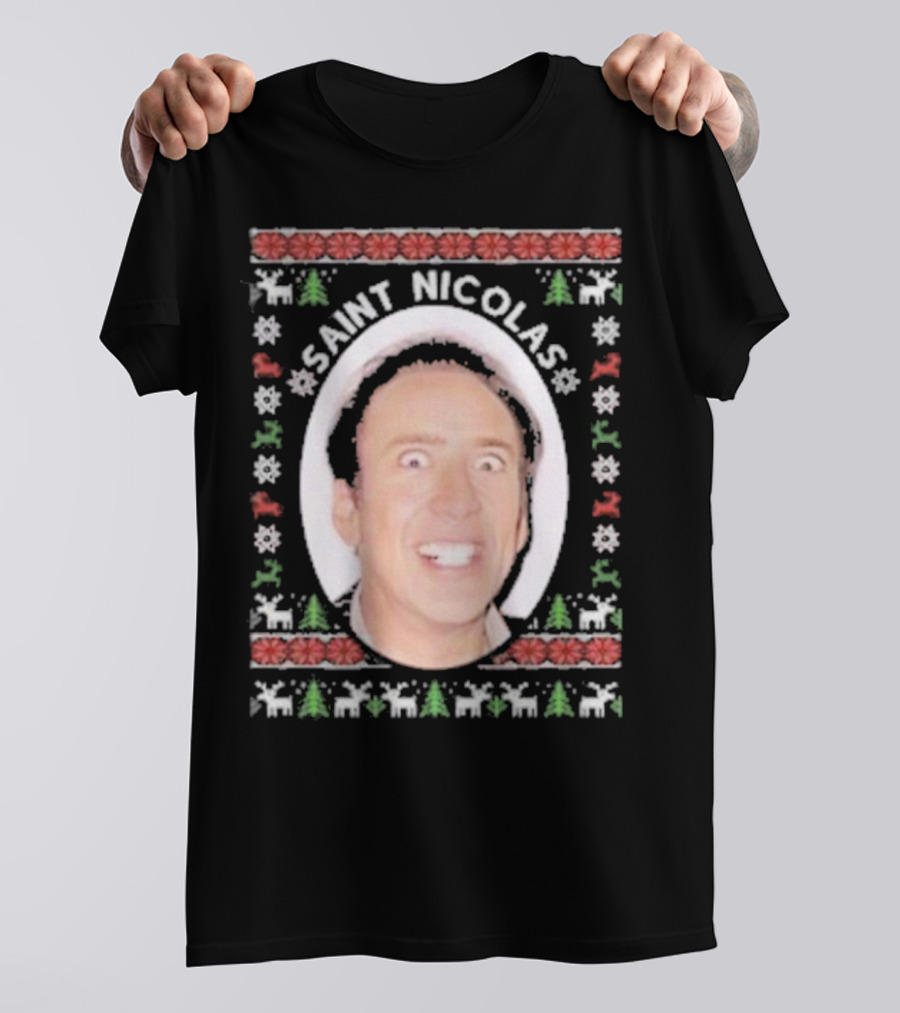 Saint Nicolas Cage Ugly Christmas Sweater T-Shirt