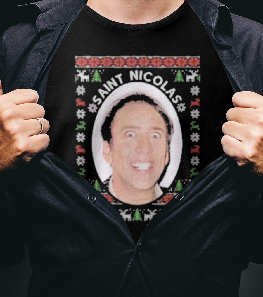 Saint Nicolas Cage Ugly Christmas Sweater T-Shirt