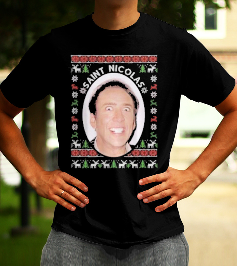 Saint Nicolas Cage Ugly Christmas Sweater T-Shirt