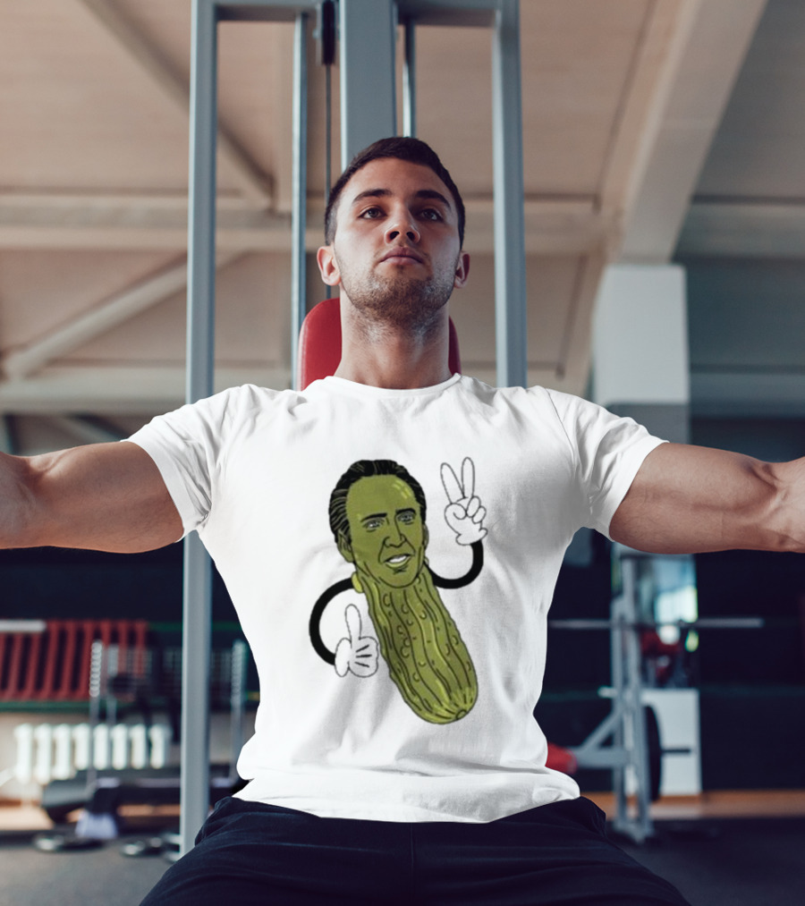 Picolas Cage Nick Cage Pickle Character With Peace Sign Christmas T-Shirt