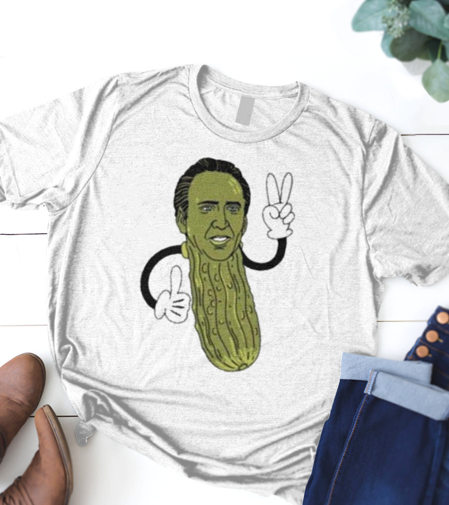 Picolas Cage Nick Cage Pickle Character With Peace Sign Christmas T-Shirt