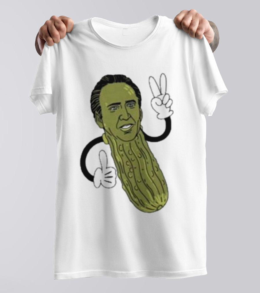 Picolas Cage Nick Cage Pickle Character With Peace Sign Christmas T-Shirt