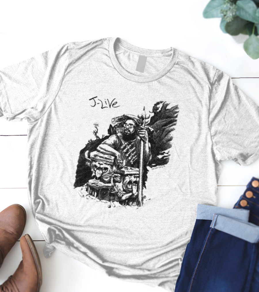 J-Live Realjlive Dan Lish Artwork Featuring Mythical Figures And Detailed T-Shirt