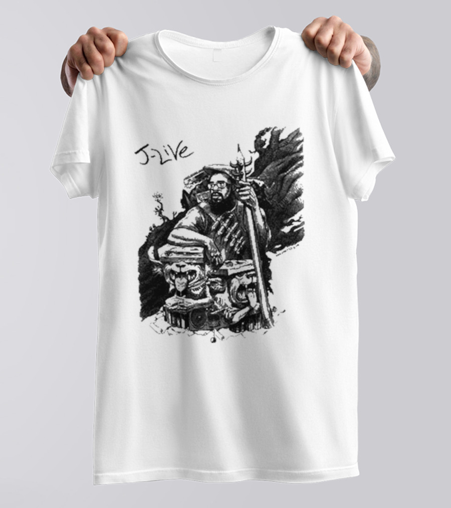 J-Live Realjlive Dan Lish Artwork Featuring Mythical Figures And Detailed T-Shirt