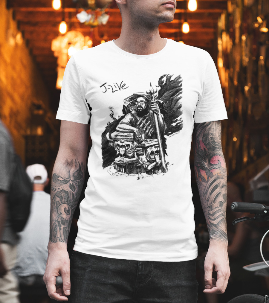 J-Live Realjlive Dan Lish Artwork Featuring Mythical Figures And Detailed T-Shirt