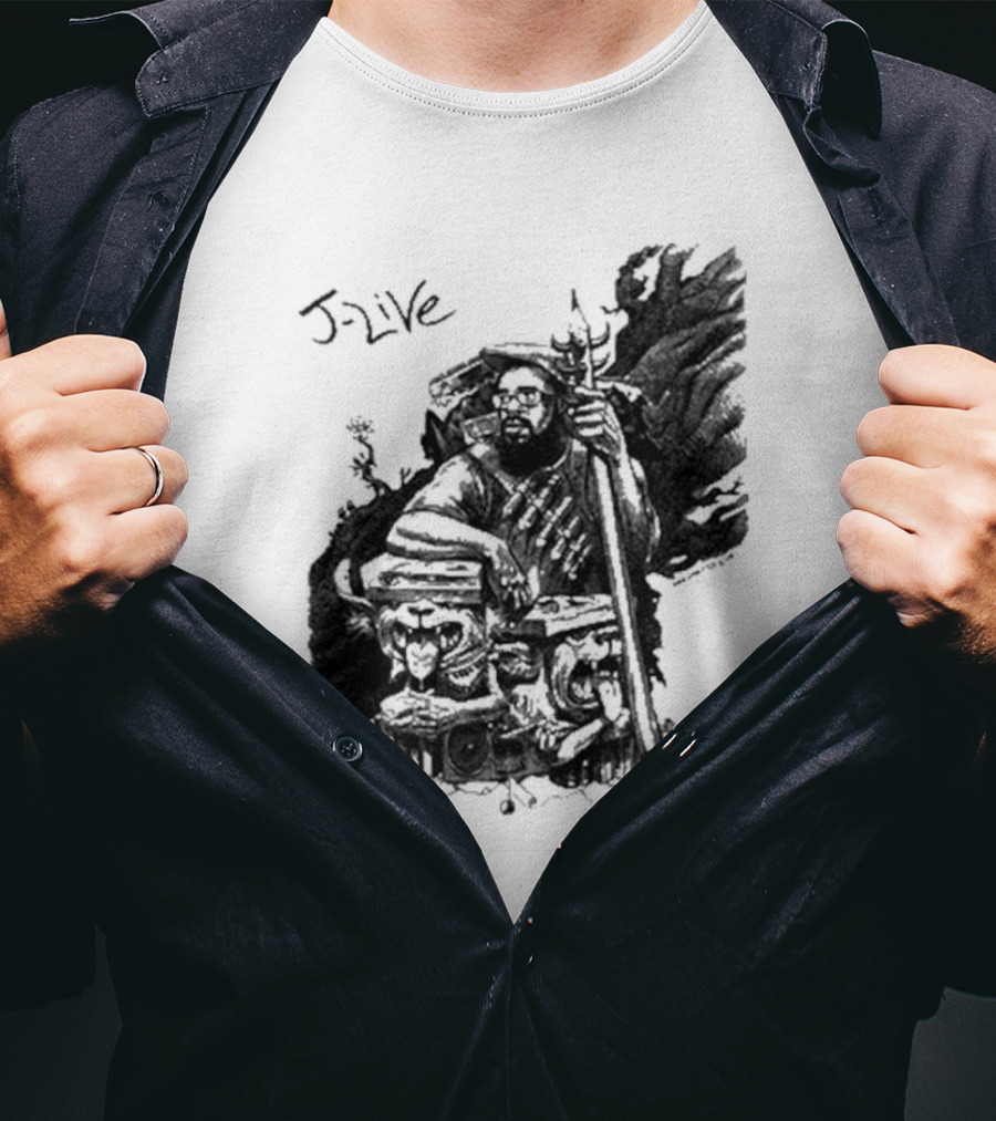 J-Live Realjlive Dan Lish Artwork Featuring Mythical Figures And Detailed T-Shirt