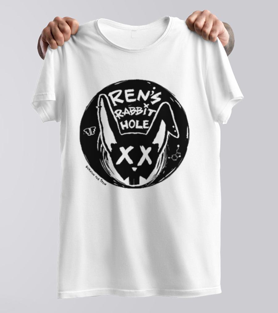 Ren's Rabbit Hole XX Black And White Butterfly Sketch T-Shirt