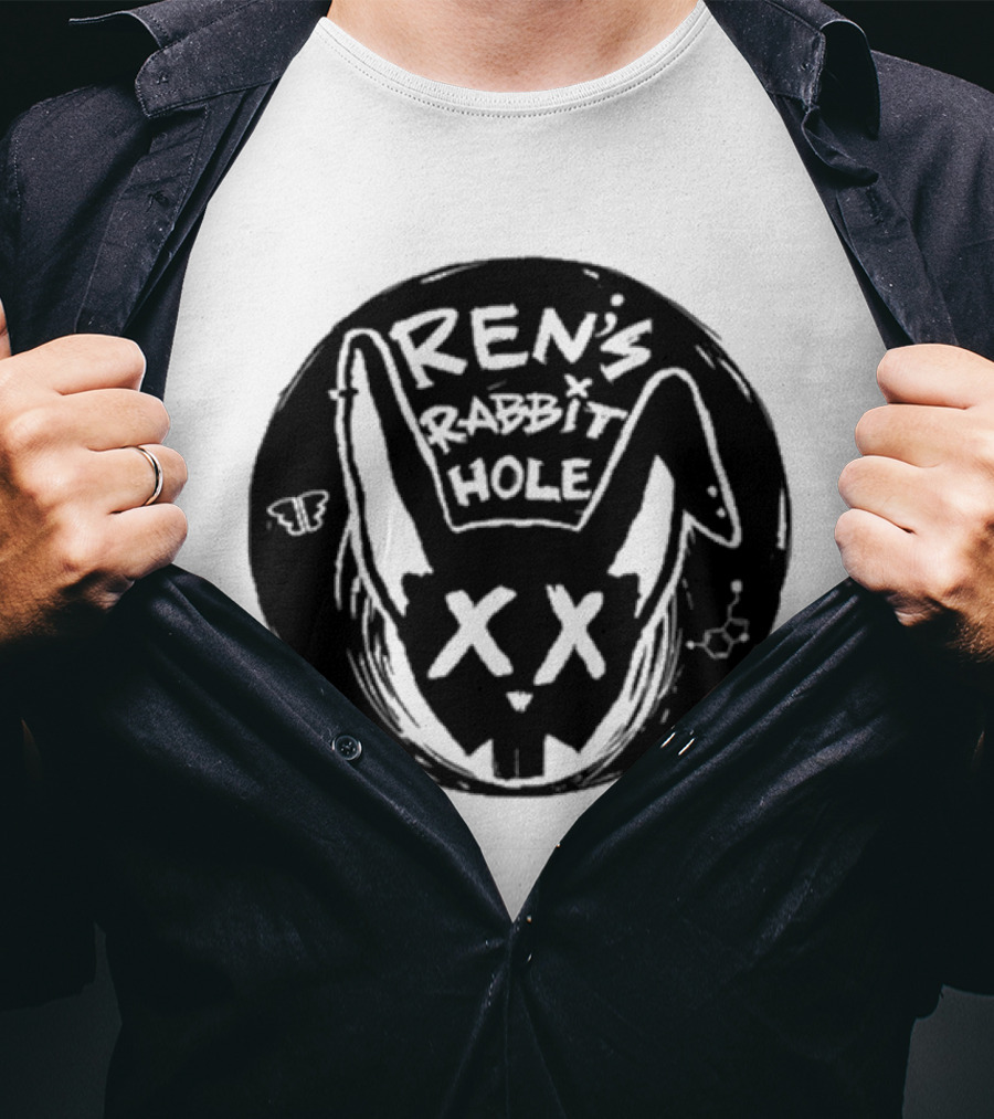 Ren's Rabbit Hole XX Black And White Butterfly Sketch T-Shirt