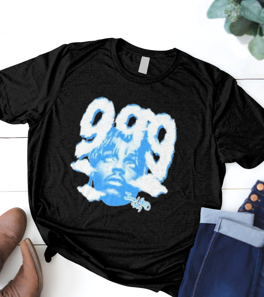 Juice Wrld 999 Clouds Portrait With Signature In Blue And White T-Shirt