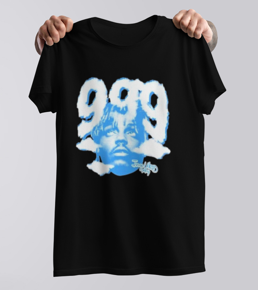 Juice Wrld 999 Clouds Portrait With Signature In Blue And White T-Shirt