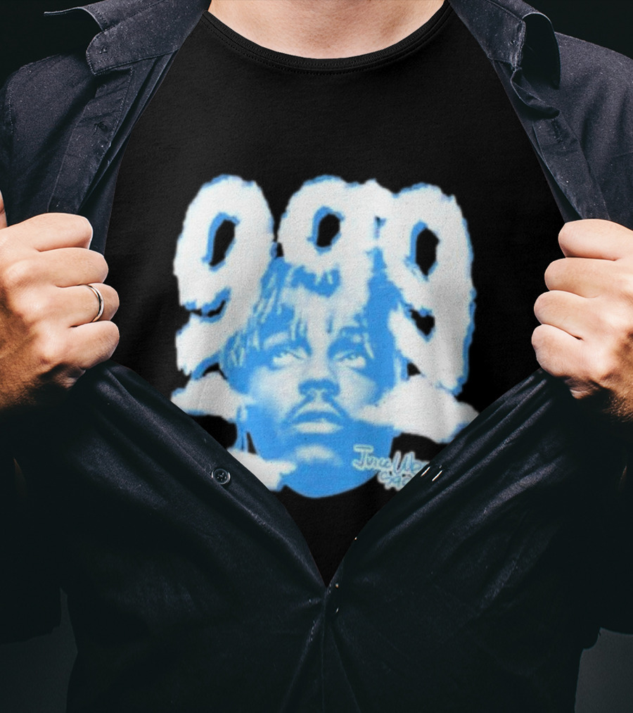 Juice Wrld 999 Clouds Portrait With Signature In Blue And White T-Shirt