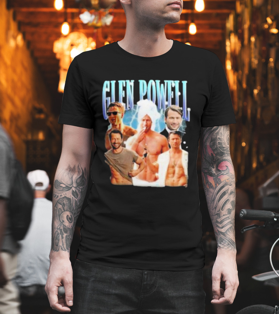 Glen Powell Kelsospade Multiphoto Collage T-Shirt