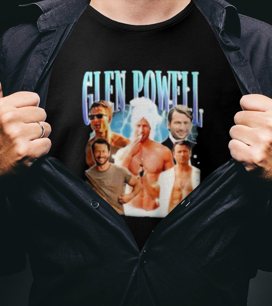 Glen Powell Kelsospade Multiphoto Collage T-Shirt