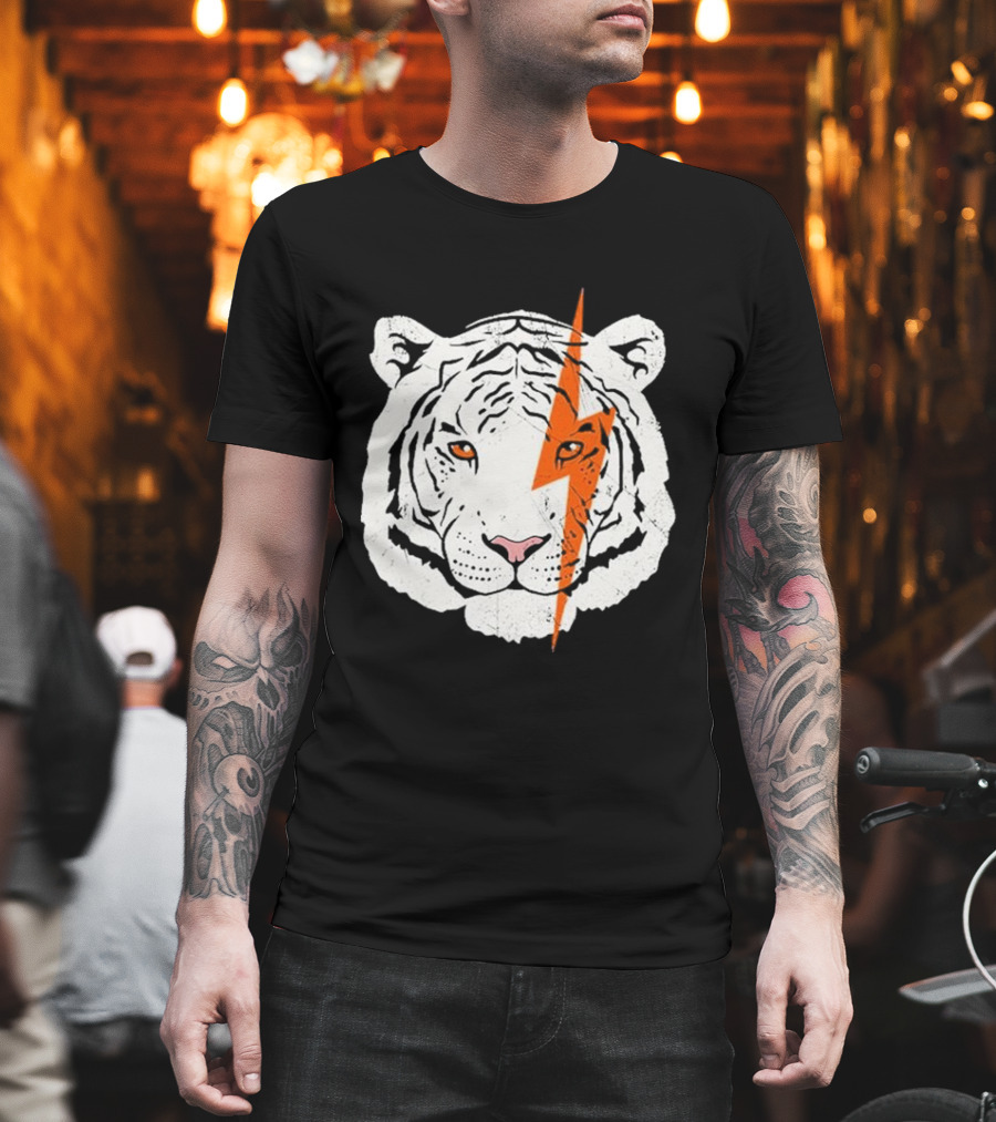 White Tiger Lightning Bolt Face T-Shirt