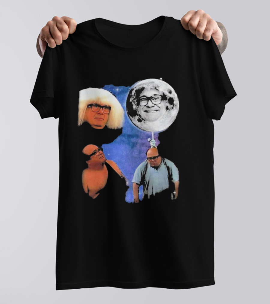 Three Wolf Moon Danny DeVito Mashup With Cosmic Moon Faces T-Shirt