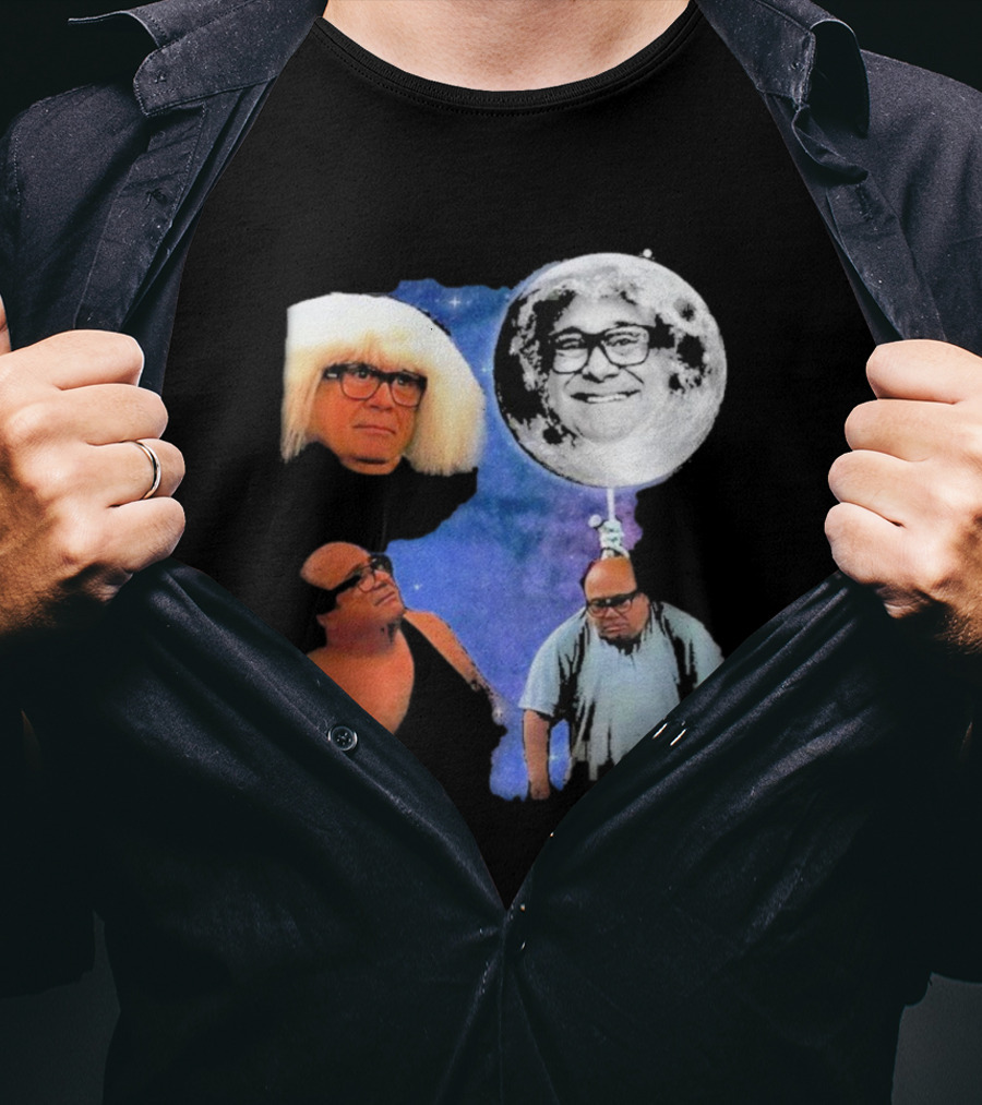 Three Wolf Moon Danny DeVito Mashup With Cosmic Moon Faces T-Shirt
