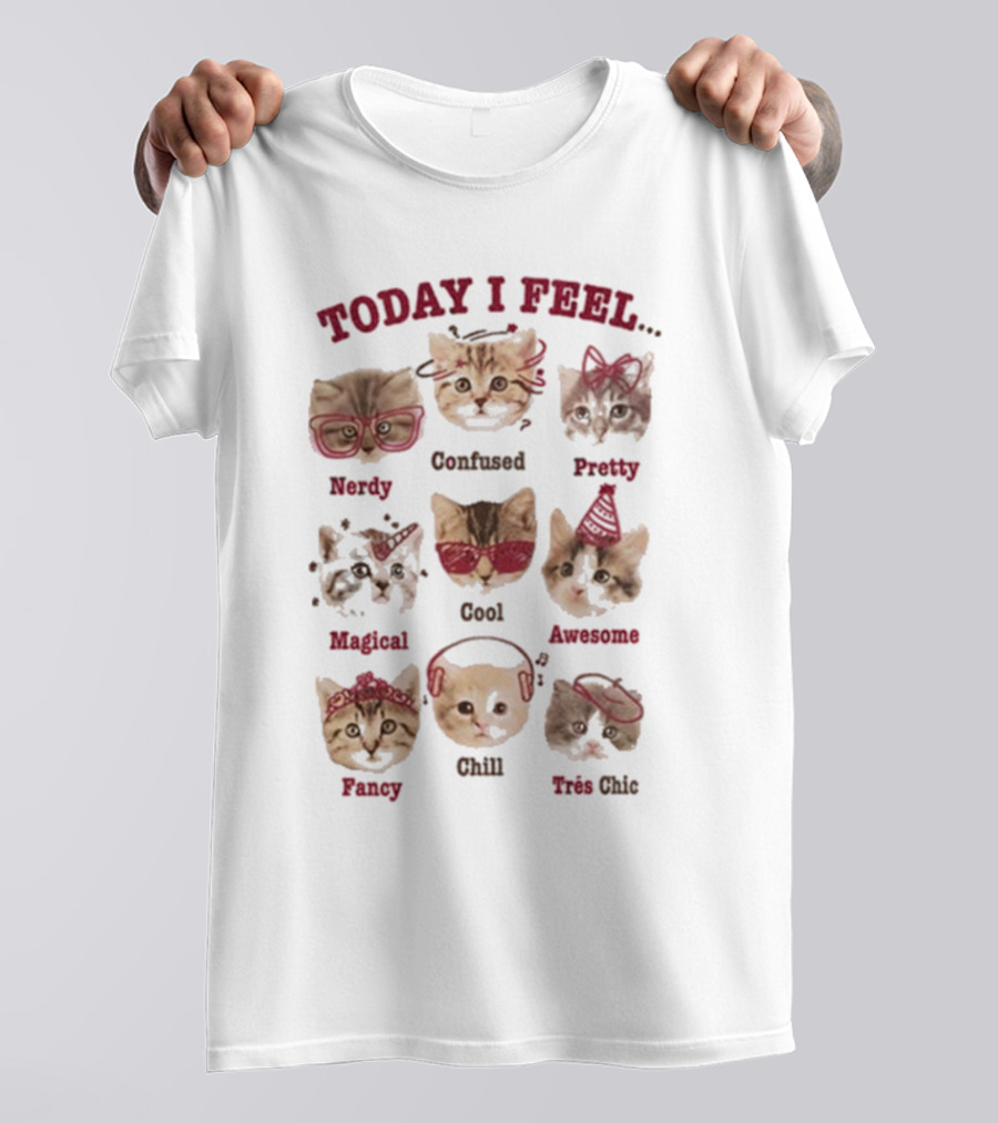 Today I Feel Nerdy Confused Pretty Magical Cool Awesome Fancy Chill Très Chic Cats T-Shirt