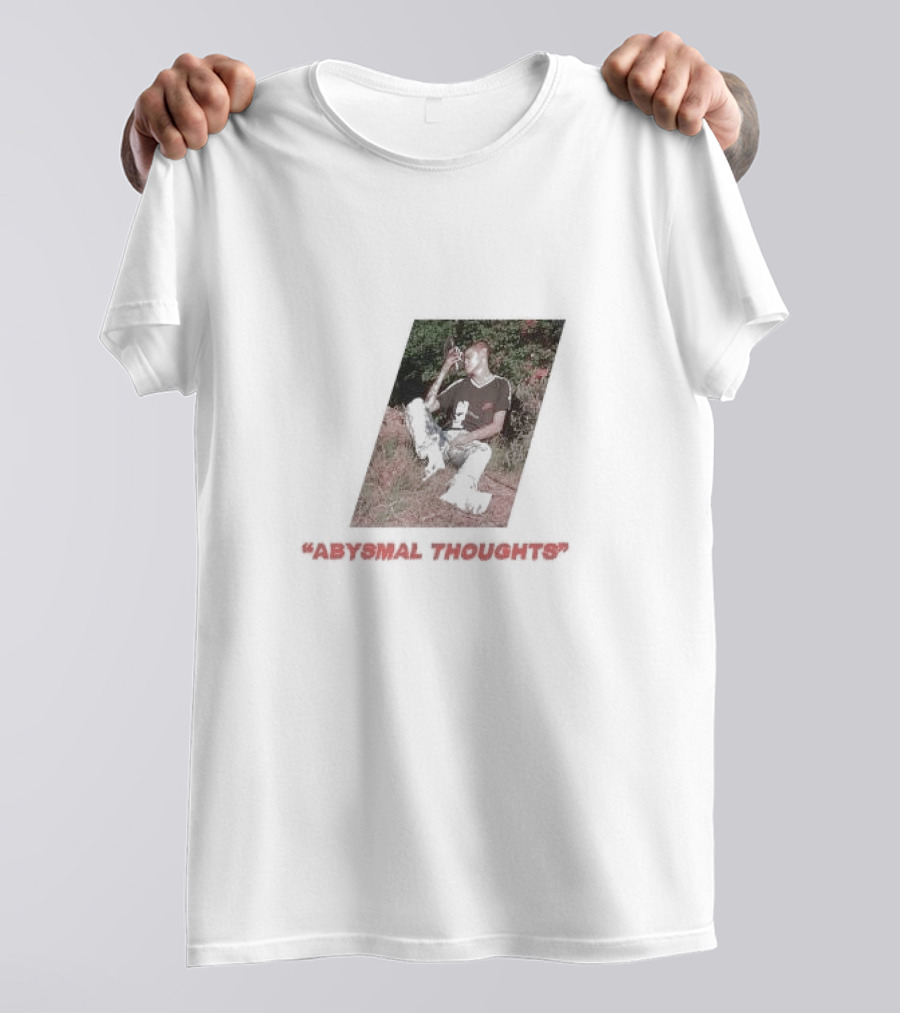 Abysmal Thoughts The Drums Album Art With Seated Figure And Nature Background T-Shirt