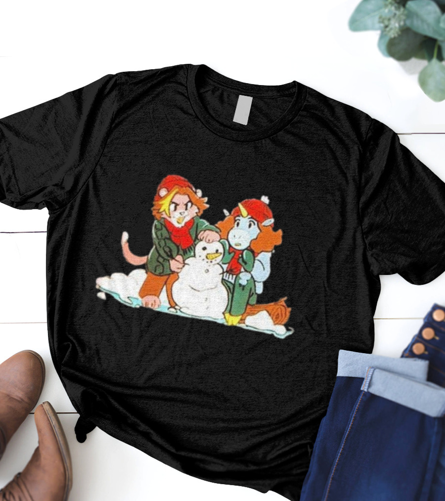 Furry Grumps Building A Snowman In Winter Scene T-Shirt