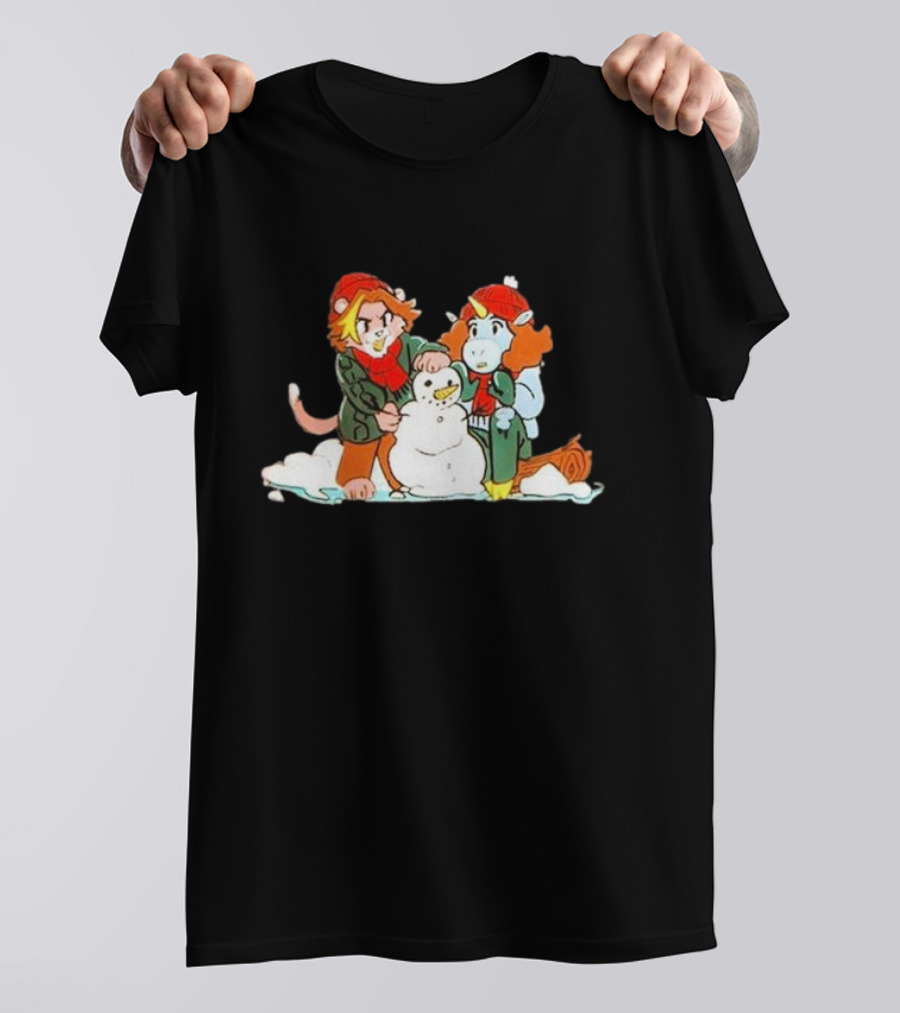 Furry Grumps Building A Snowman In Winter Scene T-Shirt