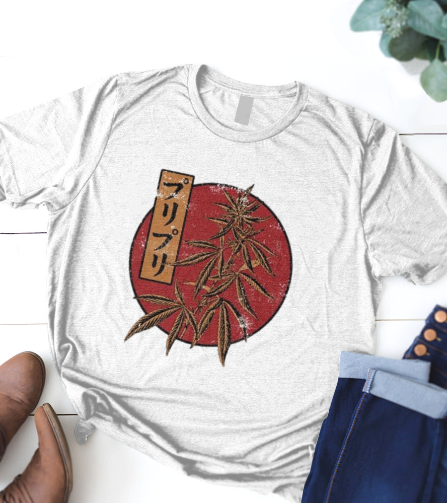 Stoned Buri-Buri Japanese Style Cannabis Leaves Red Circle T-Shirt