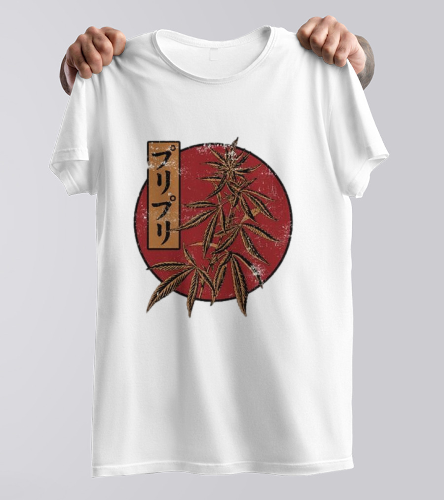 Stoned Buri-Buri Japanese Style Cannabis Leaves Red Circle T-Shirt