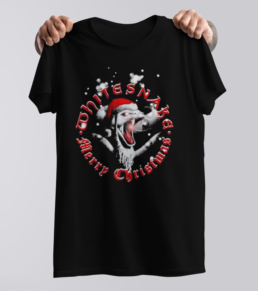 Whitesnake Merry Christmas Santa Snake With Snowflakes T-Shirt