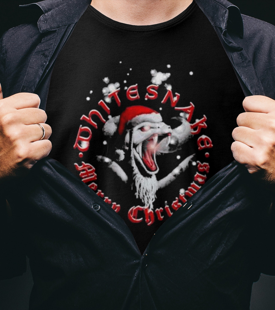 Whitesnake Merry Christmas Santa Snake With Snowflakes T-Shirt