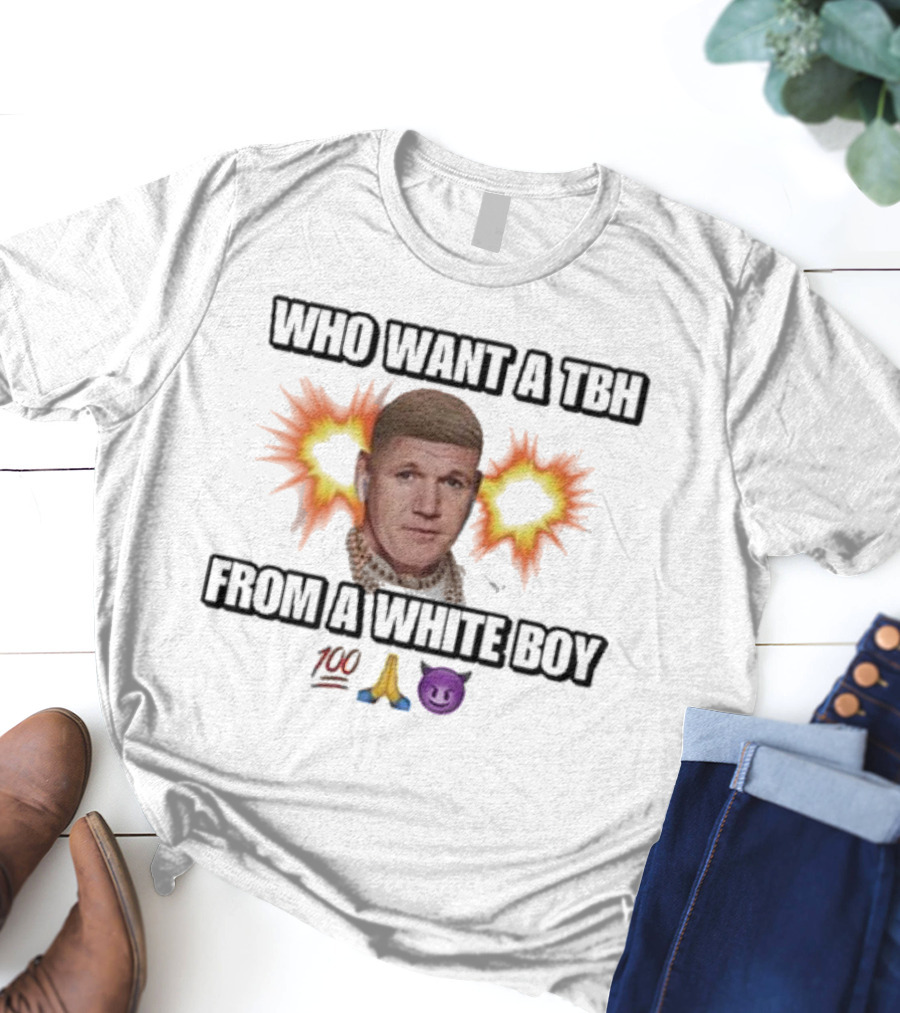 Who Want A Tbh From A White Boy 100 Pray Purple Devil Emoji Explosion T-Shirt