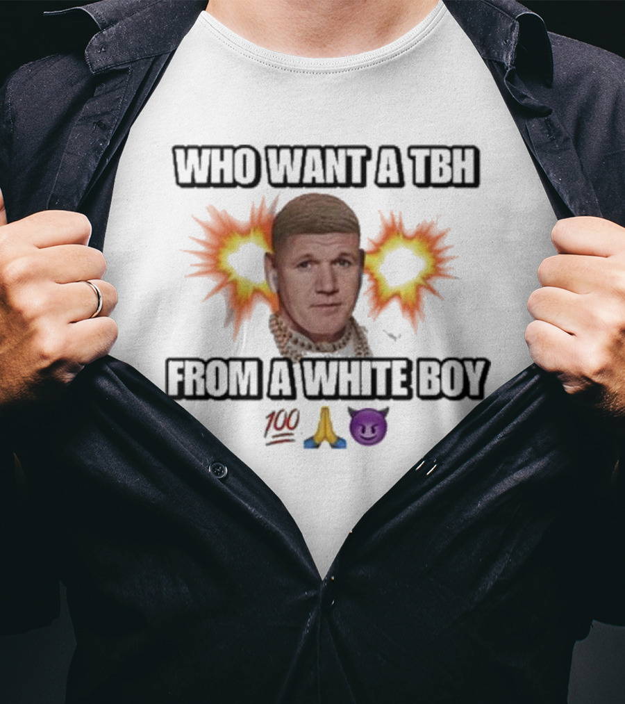Who Want A Tbh From A White Boy 100 Pray Purple Devil Emoji Explosion T-Shirt