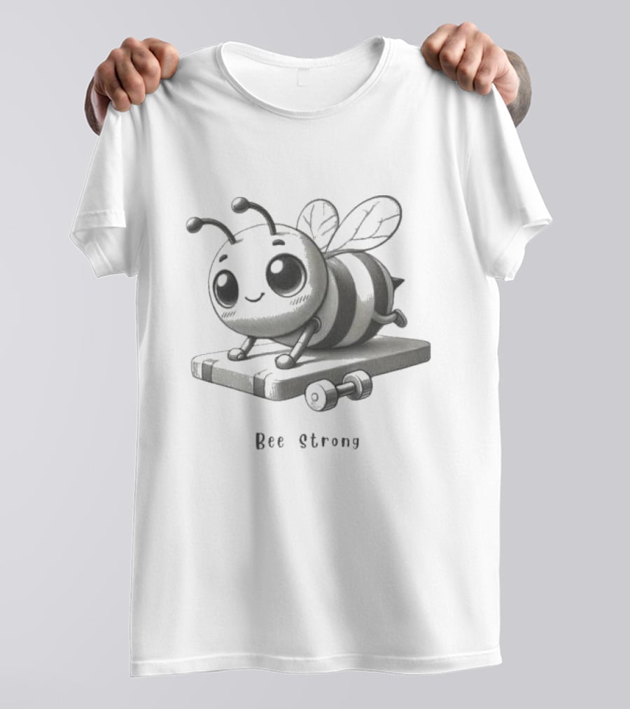 Bee Strong Motivational Cartoon Bee Lifting Weights T-Shirt