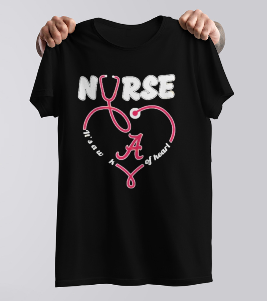 Alabama Crimson Tide Nurse Stethoscope A Work Of Heart T-Shirt