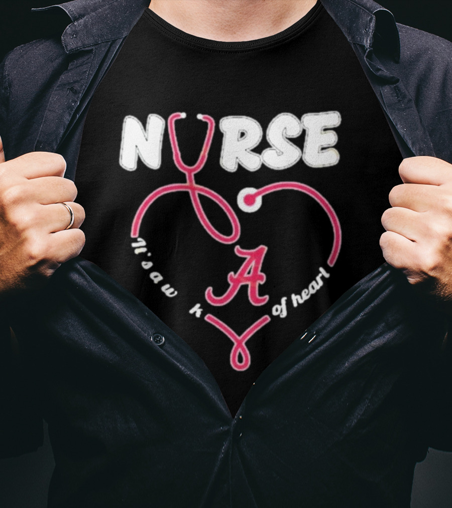 Alabama Crimson Tide Nurse Stethoscope A Work Of Heart T-Shirt