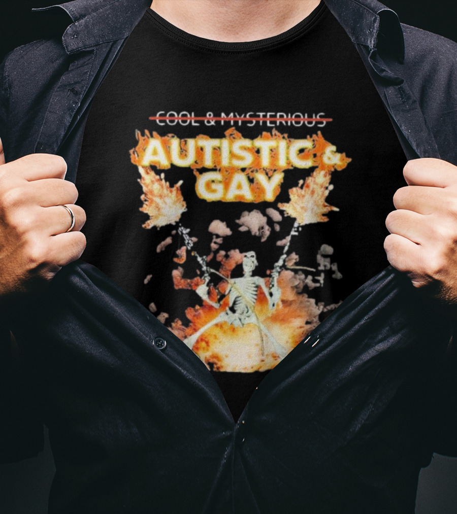 Autistic And Gay Skeleton With Explosive Background T-Shirt