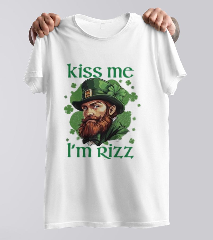 Kiss Me I'm Rizz St Patrick's Day Leprechaun Hat Shamrocks T-Shirt