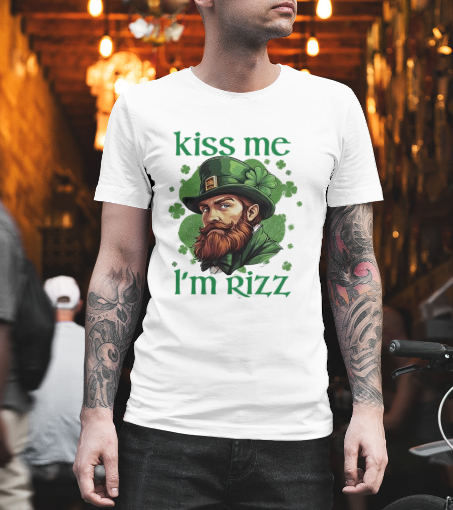 Kiss Me I'm Rizz St Patrick's Day Leprechaun Hat Shamrocks T-Shirt