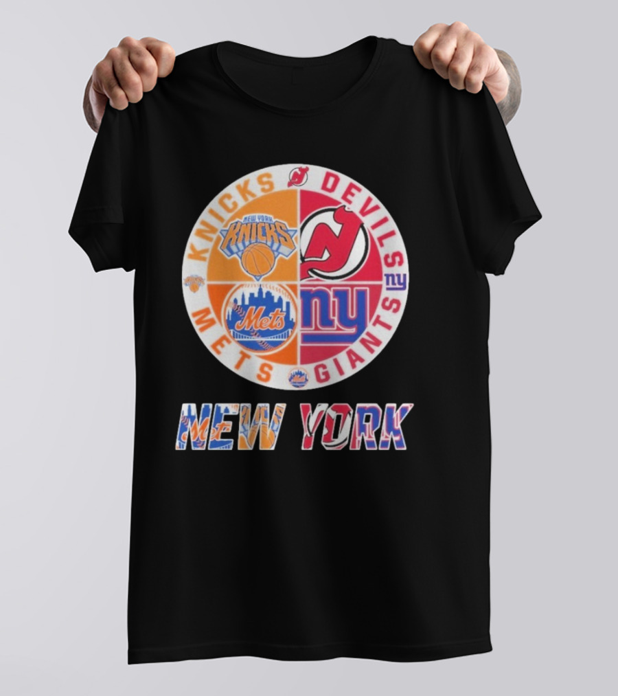 New York Knicks Mets Giants New Jersey Devils Basketball Baseball Football Hockey T-Shirt
