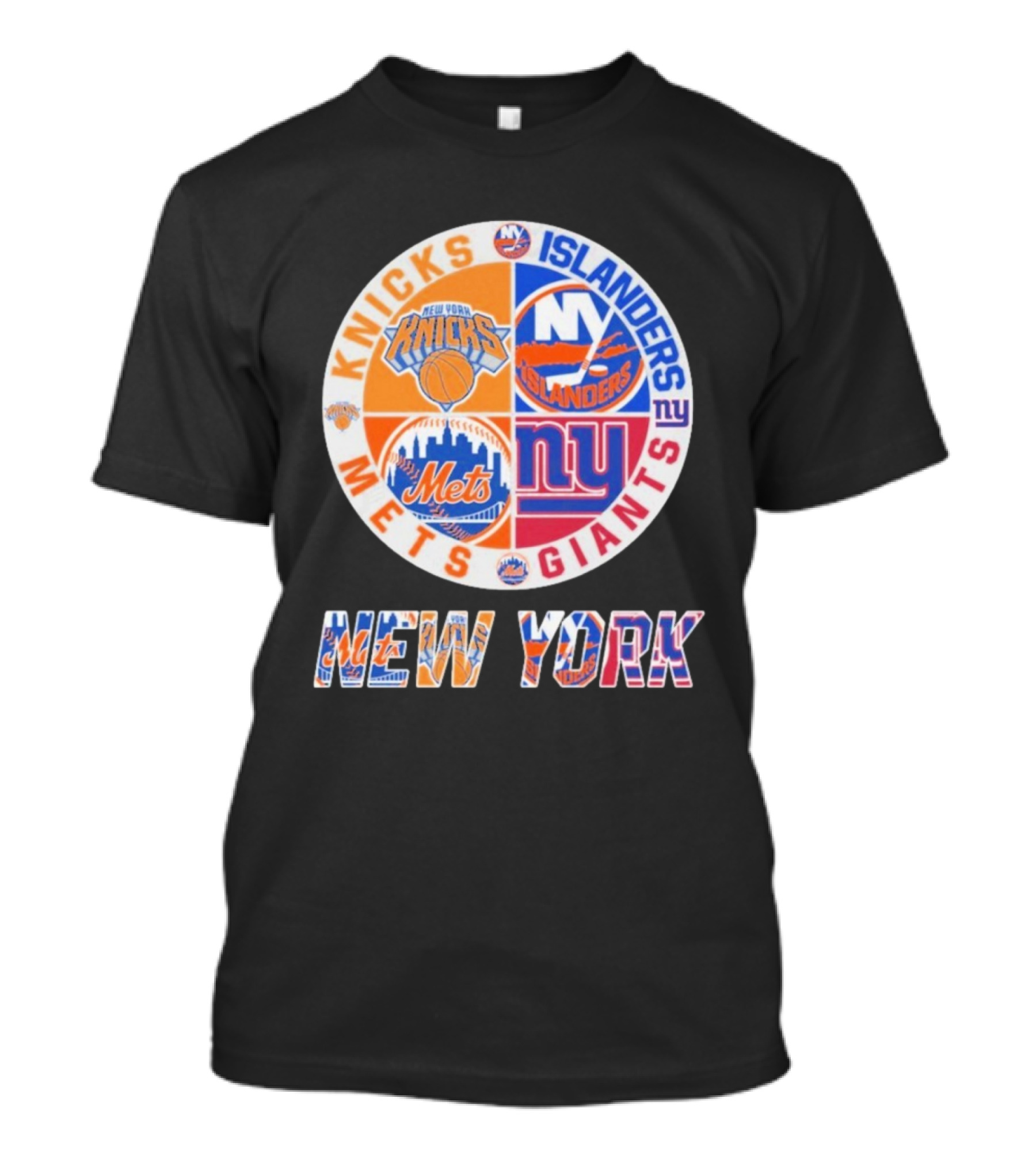 New York Knicks Mets Giants Islanders Logos Circle NYC Sports Teams T-Shirt