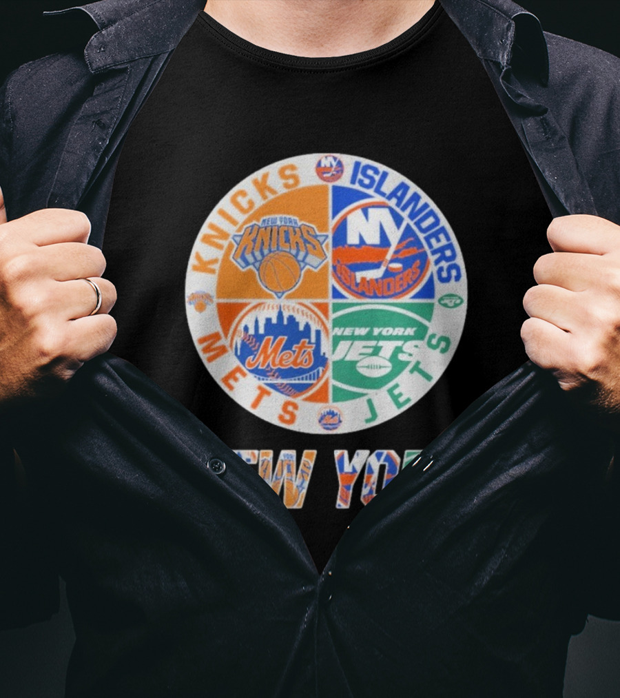Knicks Islanders Mets Jets New York Sports Team Collaboration T-Shirt