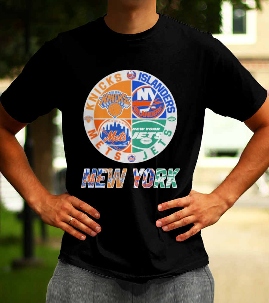 Knicks Islanders Mets Jets New York Sports Team Collaboration T-Shirt