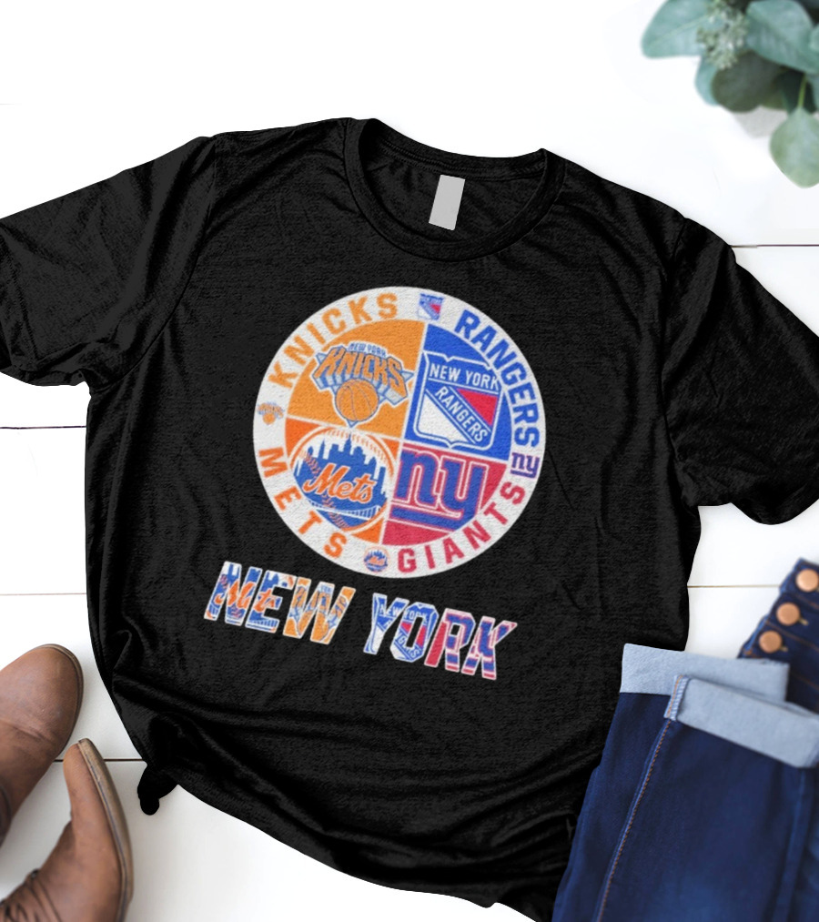 New York Knicks Rangers Mets Giants Mashup T-Shirt