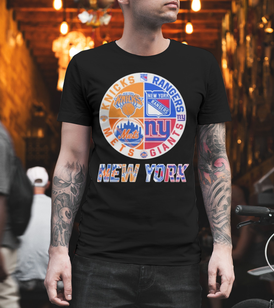 New York Knicks Rangers Mets Giants Mashup T-Shirt