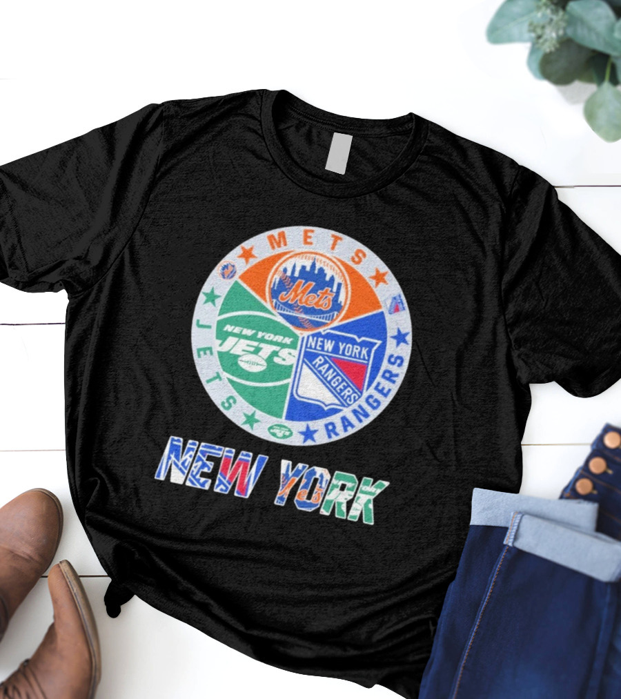 New York Mets Jets Rangers Logo Collaboration T-Shirt