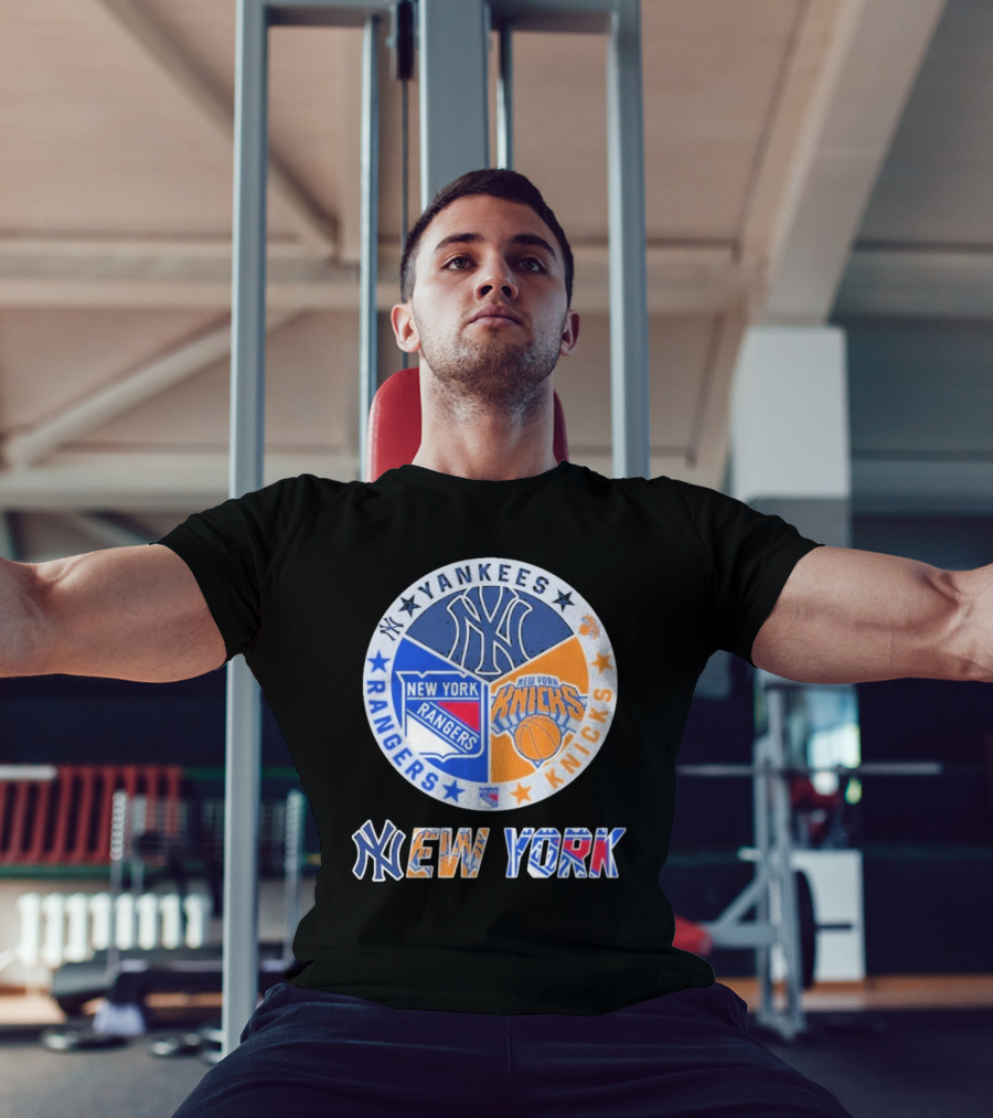 Yankees Rangers Knicks New York Sports Collaboration T-Shirt