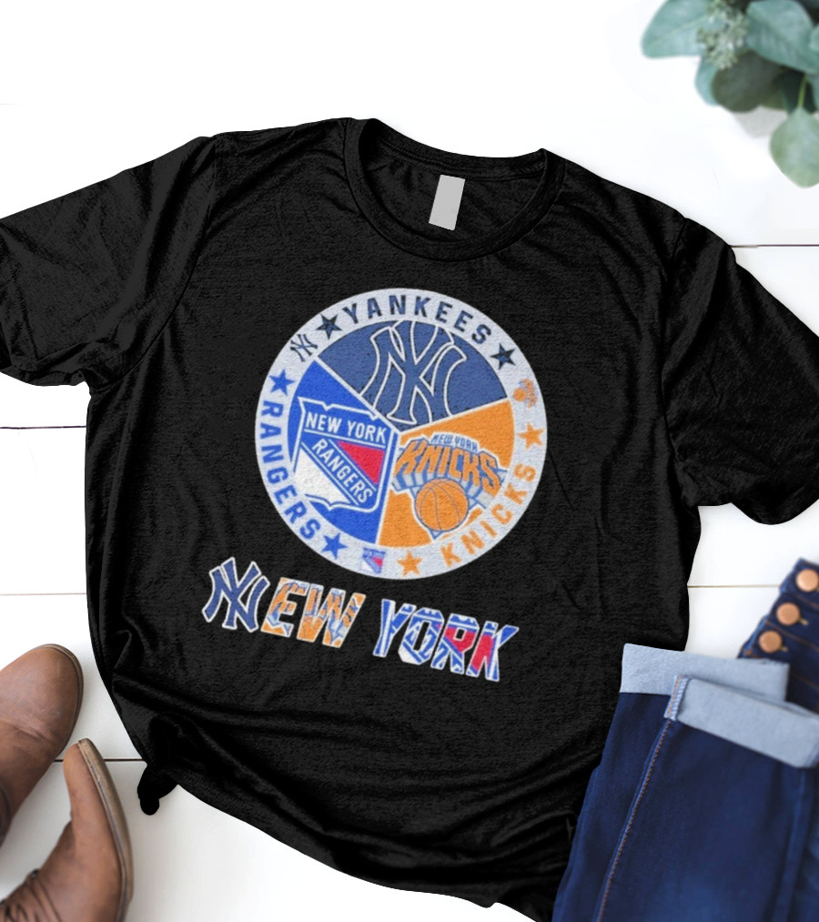 Yankees Rangers Knicks New York Sports Collaboration T-Shirt