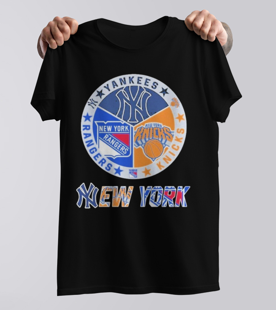 Yankees Rangers Knicks New York Sports Collaboration T-Shirt